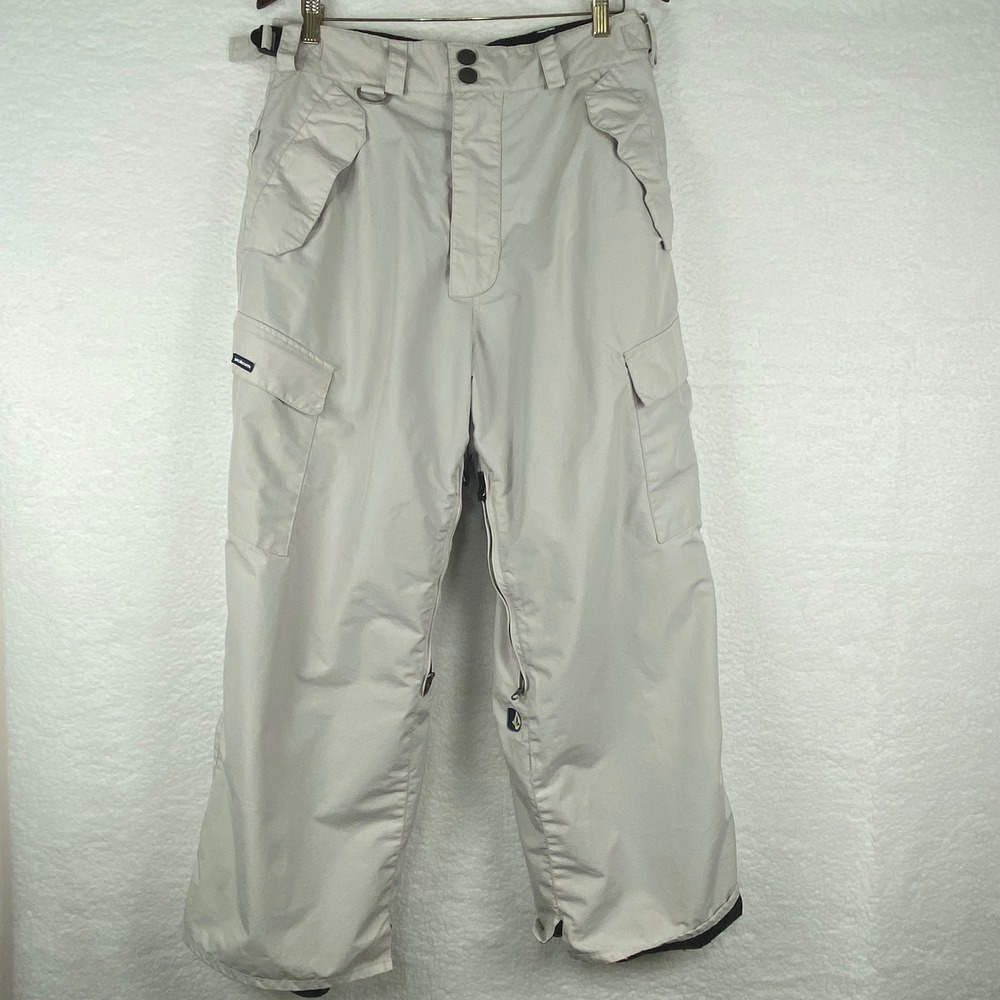 Volcom Snow Beige Cargo Snowboard Pants Mens Size S Nylon Mesh Lined Vents